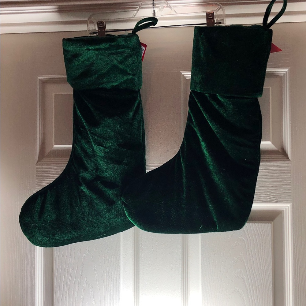 Plush Velvet Holiday Stocking in Deep Green